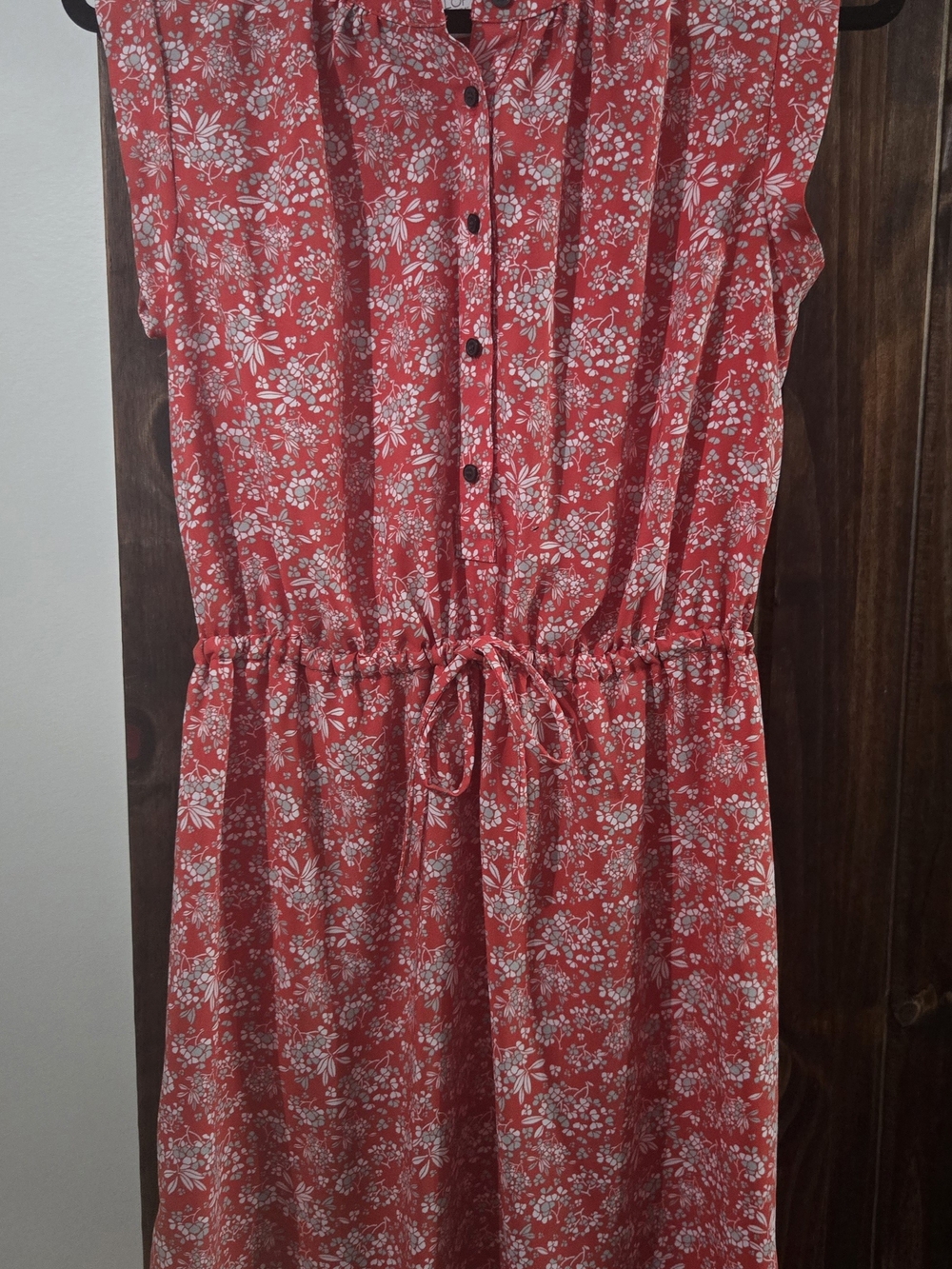 LOFT Red Floral Drawstring Waist Mini Dress